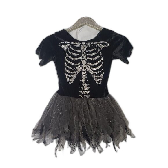 Skeleton Costume Dress Girls Medium 8-10 Black Silver Sparkle Tutu Halloween - Picture 5 of 5